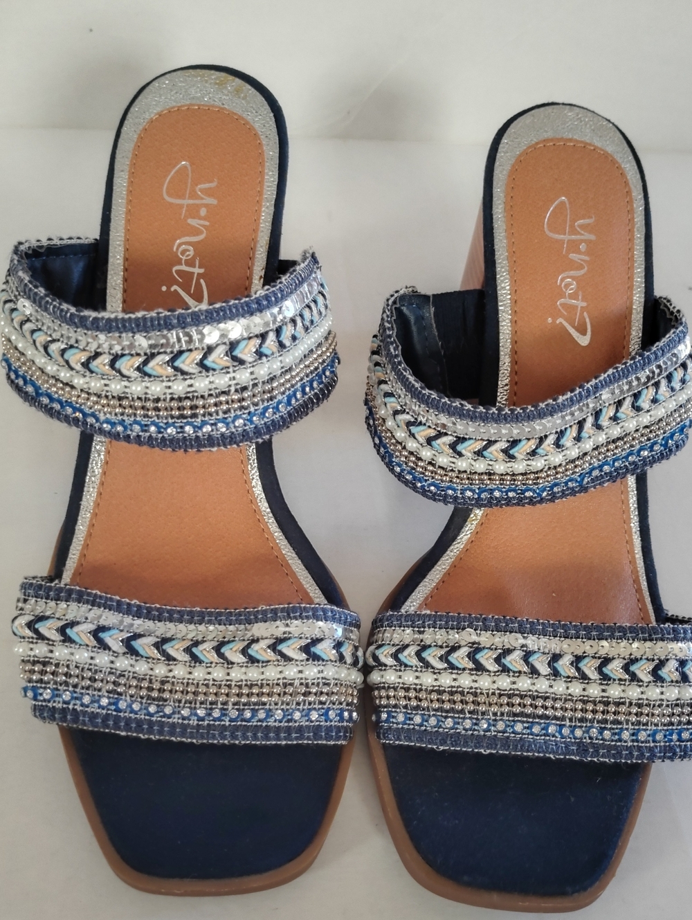 Blue Beaded Slide Sandals 8.5